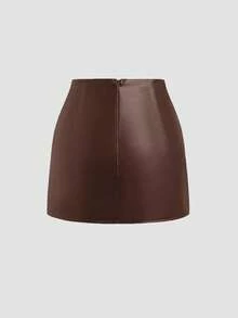 Sweetra 女士性感紧身迷你裙，纯黑色，复古美式风格，四季皆宜 - 棕色 - 查看 2