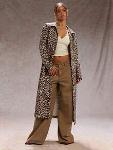 SHEIN Glamour 女式复古豹纹长款休闲夹克，秋冬豹纹休闲外套，适合日常穿着 - 彩色 - 查看 5