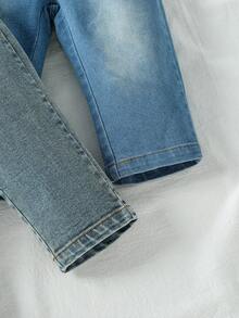 SHEIN Vintaside Kids 2 件套男婴儿童长牛仔裤，适合家庭出游、户外等场合，男童秋季服装，百搭款式，3 个月至 3 岁儿童 - 彩色 - 查看 6