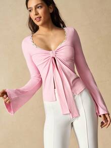 VARSIVA Women's Fitted Long Sleeve Yoga Tee Shirts - Pink - View 8