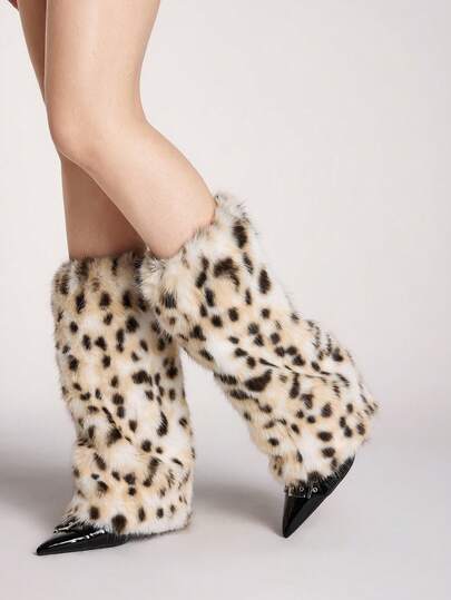 Grunge Punk 1 par de calentadores de piernas con estampado de leopardo, elegantes y cálidos para mujeres