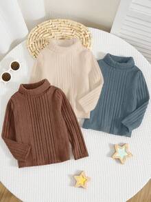 SHEIN 男婴保暖内衬高领长袖T恤，舒适亲肤，百搭休闲日常时尚可爱上衣，适合室内、室外、日常穿着、运动、玩耍、派对、拍照、度假、返校、街头风、万圣节、秋冬季等场合。 - 彩色 - 查看 4