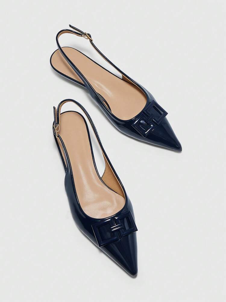 CUCCOO BIZCHIC Women's New Square Buckle Pointed Toe Low Heel Flat Casual Shoes, Burgundy Patent Leather Slip-On Flats, Comfortable For Work And Commute For Christmas Spring Shoes