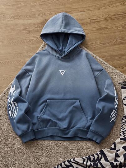 SWAVVY Sudadera con capucha de talla estándar para hombre, de otoño/invierno, lavada, con capucha de doble capa, estampado serigráfico