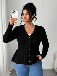 Elenzga Cardigan com Botões, Gola V, Ajustado, Estampa Floral em Retalhos e Barra Assimétrica, Plus Size, Outono/Inverno para Mulheres