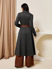 Bluhae Áo khoác dài buộc vạt ve cho nữ - Xám - Xem 2