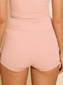 Aralina 休闲交叉腰带运动健身短裤 - 粉色 - 查看 3