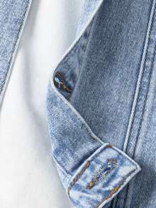 Tween Boy Enfärgad Knapp Framficka Långärmad Jeansjacka Och Kappa