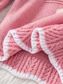 SHEIN Bộ 2 món áo len tay raglan phối ren hồng dễ thương cho bé gái sơ sinh, mềm mại và thoải mái, thích hợp mặc hàng ngày, đi chơi, du lịch, nghỉ mát, ở nhà, nhà trẻ, mùa thu/đông, giáng sinh, đi học, tiệc tùng, đa năng - Hồng - Xem 15