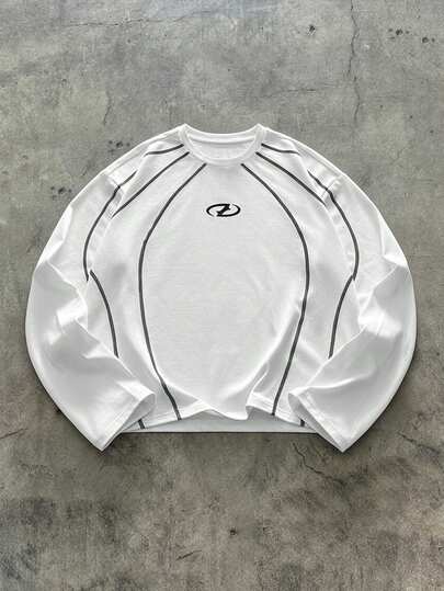 AXEPEAK Maglietta casual a maniche lunghe con scollo a equipaggio, stampa geometrica, vestibilità ampia, da uomo