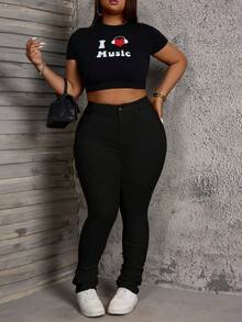 SHEIN Clasi Pantalon harem personnalisé à la mode et élastique pour femmes grandes tailles en hiver - Noir - Voir 6