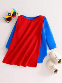 2pcs/Set Baby Boy/Girl Unisex Infant Newborn 0-3Y Funny Superhero Graphic Print Long Sleeve Bodysuit And Cape Set, Cute Costume For Birthday, Holiday Photo Shoot, Suitable For All Seasons Baby Boy Bodysuit Baby Cartoon Clothes Baby Boy Character Clothes Baby Boy Clothes Long Sleeve Baby Casual Sets Infant Boy Clothes Baby Boy Outfit Set Baby Boy Clothes Boys Outfit Sets Fall Winter - Multicolor - View 2