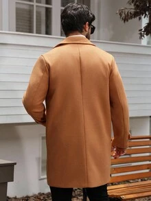 Manfinity Homme Men's Solid Color Pocket Long Sleeve Coat Jacket Men Coat Men Outerwear Fall Clothes For Men Camel Coat Men Men Overcoat - Orange - View 2