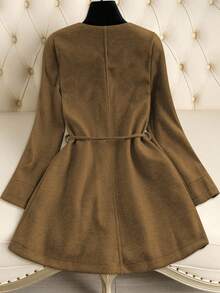 Franclia Women's Casual Minimalist Patchwork Pocket Belted Jacket, Autumn/Winter - Camel - View 2