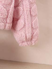 SHEIN Genkimix Kids 少女休闲毛绒夹克，粉色，前拉链，心形图案，秋冬连帽开衫