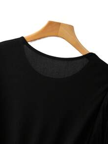 SHEIN Clasi 大码优雅休闲通勤系带腰圆领拼接长袖连衣裙 - 彩色 - 查看 7