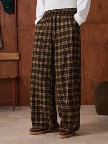 SWAVVY Men's Elastic Waist Drawstring Casual Straight Loose Fit Pants - Khaki - View 3