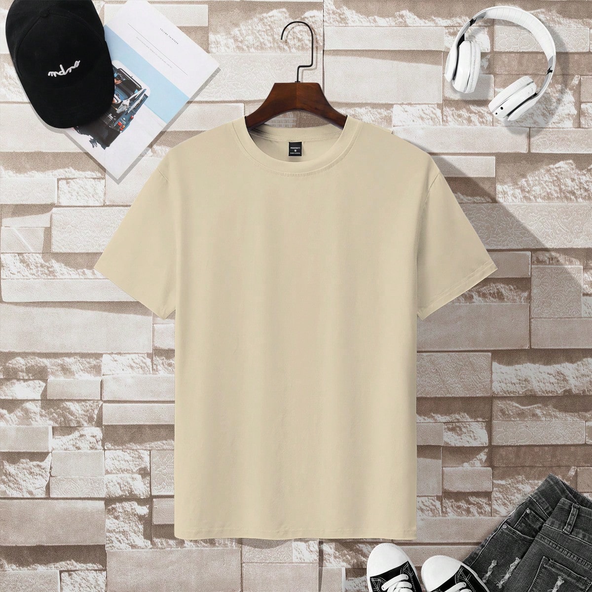 Camiseta básica casual de manga corta y cuello redondo para hombre, estilo urbano
