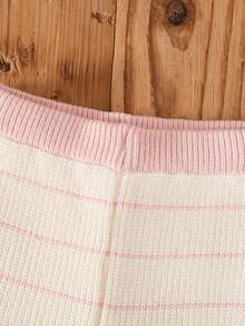 SHEIN Vintaside Kids 2pcs Baby Girls Pink Stripe Knit Sweater And Wide Leg Pants Set,Cute Family Matching Autumn/Winter Elegant Fashionable Knitted Outfit Warm Co-Ord - Multicolor - View 3
