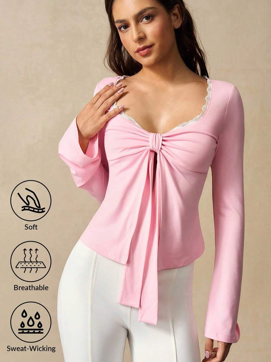 VARSIVA Women's Fitted Long Sleeve Yoga Tee Shirts - Pink - View 1