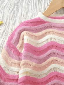 SHEIN Genkimix Kids Young Girl Gradient Color Wave Pattern Cute Sweater