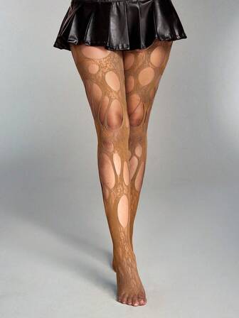 Goth Sexy Damen Zerrissene Fischnetz Schwarze Strumpfhose