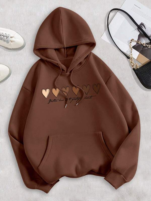 INAWLY Sudadera de manga larga con ajuste regular, estampado gráfico con eslogan en forma de corazón para mujer