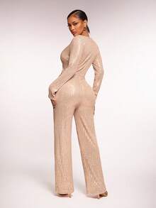 Radiana Bộ jumpsuit sequin màu sâm panh quyến rũ, gợi cảm dành cho nữ, cổ chữ V, tay dài, thích hợp cho các buổi tụ họp, sinh nhật, tiệc tùng, tiệc chiêu đãi, câu lạc bộ, hộp đêm, Giáng sinh, đêm giao thừa, các ngày lễ; dạ hội; váy dạ hội. - Rượu sâm banh - Xem 4