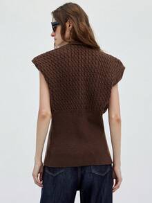 Aveloria Modichic Áo len cardigan dệt kim cổ chữ V phía trước và viền xẻ tà phong cách Châu Âu & Mỹ thanh lịch cho quý cô thoải mái thanh lịch không đối xứng - Cà phê nâu - Xem 2