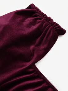 Sweetra 1 chiếc váy dài ôm sát vai bằng nhung trơn màu trơn hở vai cho tiệc tùng năm mới màu đỏ tía dành cho nữ - Màu Đỏ Sâu - Xem 5