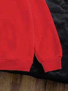 SHEIN Young Girl Casual Comfortable Fashion Minimalist Cute Bow Pattern Thermal Lined Crew Neck Long Sleeve Pullover Sweatshirt - Red - View 5