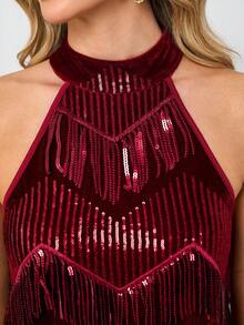 SHEIN Clasi 流苏亮片吊带紧身迷你连衣裙，优雅时尚，适合派对 - 紅色 - 查看 8