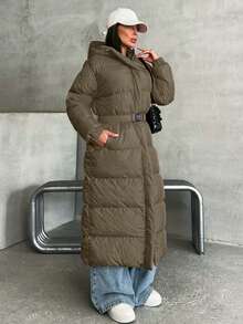 EURMUSE Belt DETAILED FUR ADDED LONG WINTERCOAT - Mocha Brown - View 5