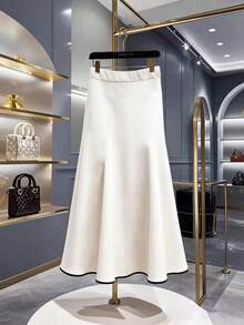 Franclia White Black,Summer,Elegant,Formal Women's High-End Design White A-Line Skirt With Black Trim,Unique Stylish Asymmetrical Skirt,Plus Size Winter Skirt - Black and White - View 2