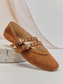 SHUZIA Women's Elegant Mary Jane Flats– Comfortable, Versatile & Classic Essential - Khaki - View 2