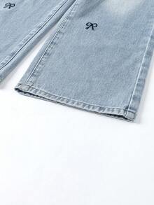 ChillGRL Jeans évasés ample pour jeune fille, nouvelle collection printemps/été, en denim bleu clair avec une ambiance décontractée, détail de broderie en forme de cœur pour une touche, taille élastique pour le confort. Convient pour le campus, la rue, les sorties, les activités de plein air et le port quotidien. Jeans baggy étoilé Y2K, jeans baggy Y2K - Jean bleu - Voir 7