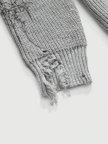 ROMWE Grunge Punk Áo len cổ tim Dark Thorn cỡ lớn cho nữ, áo chui đầu dệt kim phong cách Subculture cổ điển rộng rãi, mùa thu - Xám - Xem 3