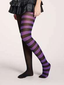 ROMWE Grunge Punk 1件装不对称性感丝袜/连裤袜/打底裤（女士款） - 紫黑色 - 查看 3