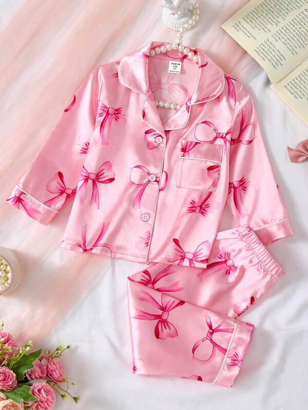 2pcs Girls Toddler Butterfly Print Long Sleeve Cardigan And Pants Homewear Set, Spring/Autumn