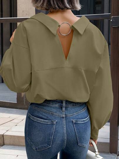 EMERY ROSE Women's Solid Color Casual Long Sleeve Shirt