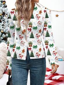 SHEIN Clasi Santa Claus Print Women's Blazer, Suitable For Christmas Outerwear - Multicolor - View 4
