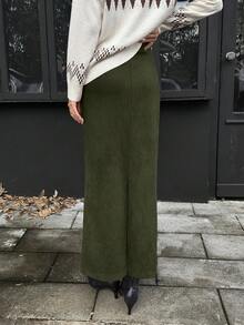 Elyressa Váy liền thân ôm sát cơ thể dành cho nữ, phối da giả và nhung, kiểu dáng thanh lịch Pháp. - xanh quân đội - Xem 2