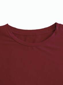 EMERY ROSE 女式休闲茶杯印花圆领加大码长袖T恤秋季图案T恤女式春季上衣 - 酒紅色 - 查看 3