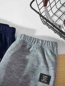 SHEIN 2pcs Tween Boy Casual Style Contrast Stitching Thermal Lined Sweatpants, Suitable For Autumn/Winter,Thanksgiving,Christmas,Winter,Winter Clothes,Cozy Fall & Winter Styles, - Navy Blue - View 4