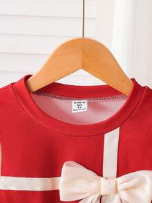 Young Girls' Patchwork Puff Sleeve Dress With 3D Bow Cuff Ruffle Trim, Suitable For Vintage Elegant Daily Wear - Multicolor - View 8