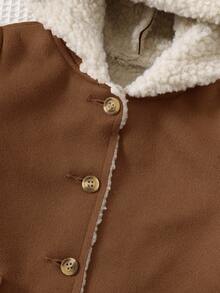 Cozy Pixies Baby Girl Suede Thermal Lined Contrast Color Long Sleeve Hooded Cardigan, Casual & Versatile In Fall/Winter - Coffee Brown - View 4