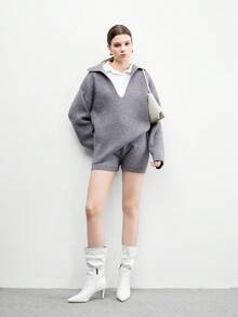 CUCCOO BIZCHIC 女士尖头细高跟白色时尚一脚蹬褶皱绒面中筒靴 - 白色 - 查看 10