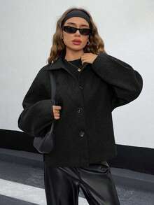 EURMUSE Buttom Detlied Overcoat, Business Wear - Black - View 3