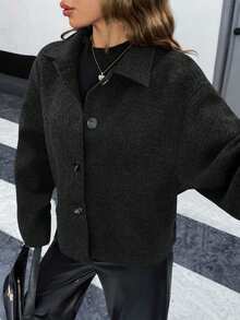 EURMUSE Buttom Detlied Overcoat, Business Wear - Black - View 4