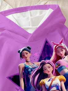 SHEIN KPOP图案印花卫衣，星形元素印花，时尚休闲少女卫衣，适合秋冬季穿着 - 彩色 - 查看 5